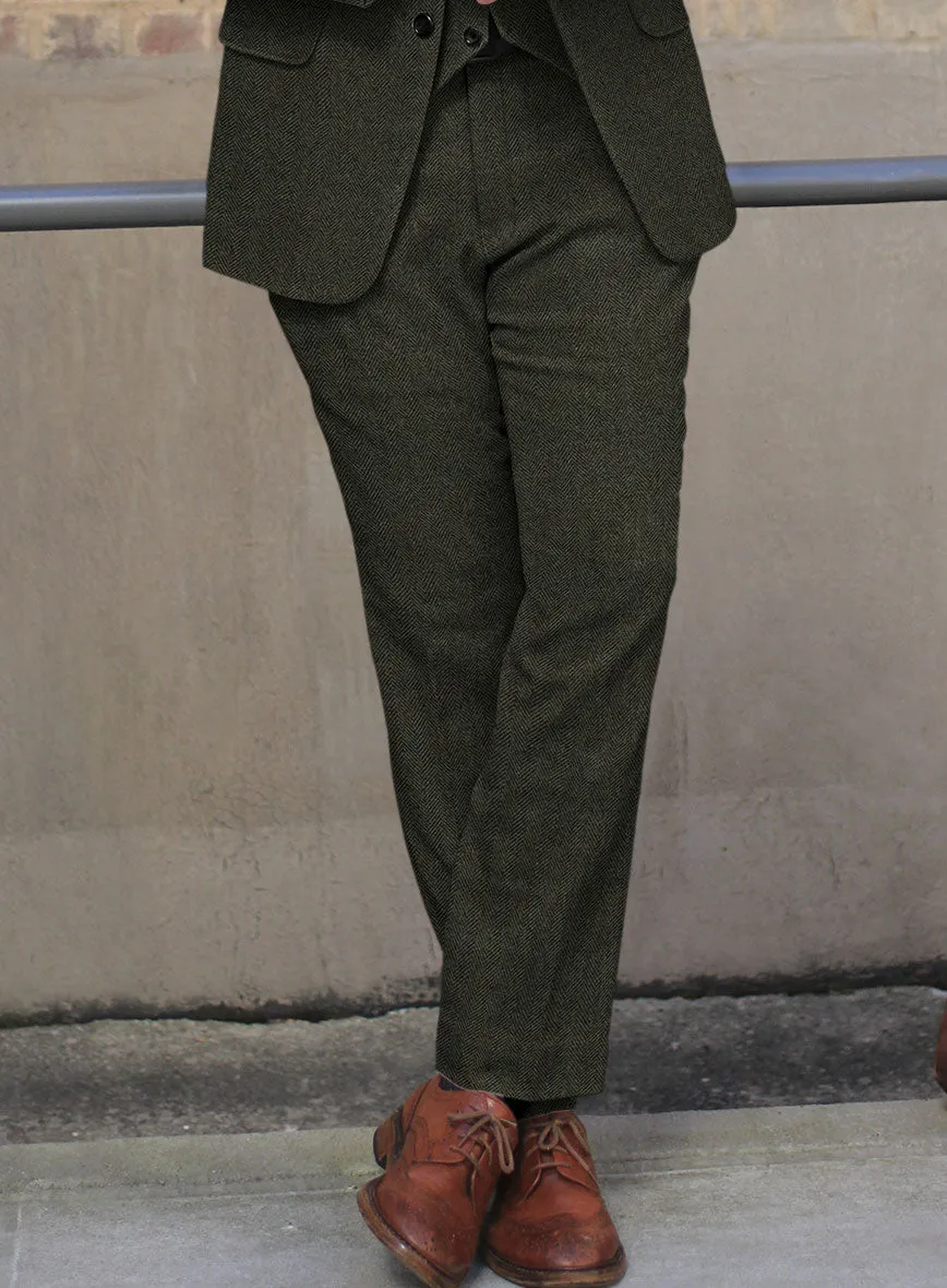Vintage Flat Green Herringbone Tweed Suit