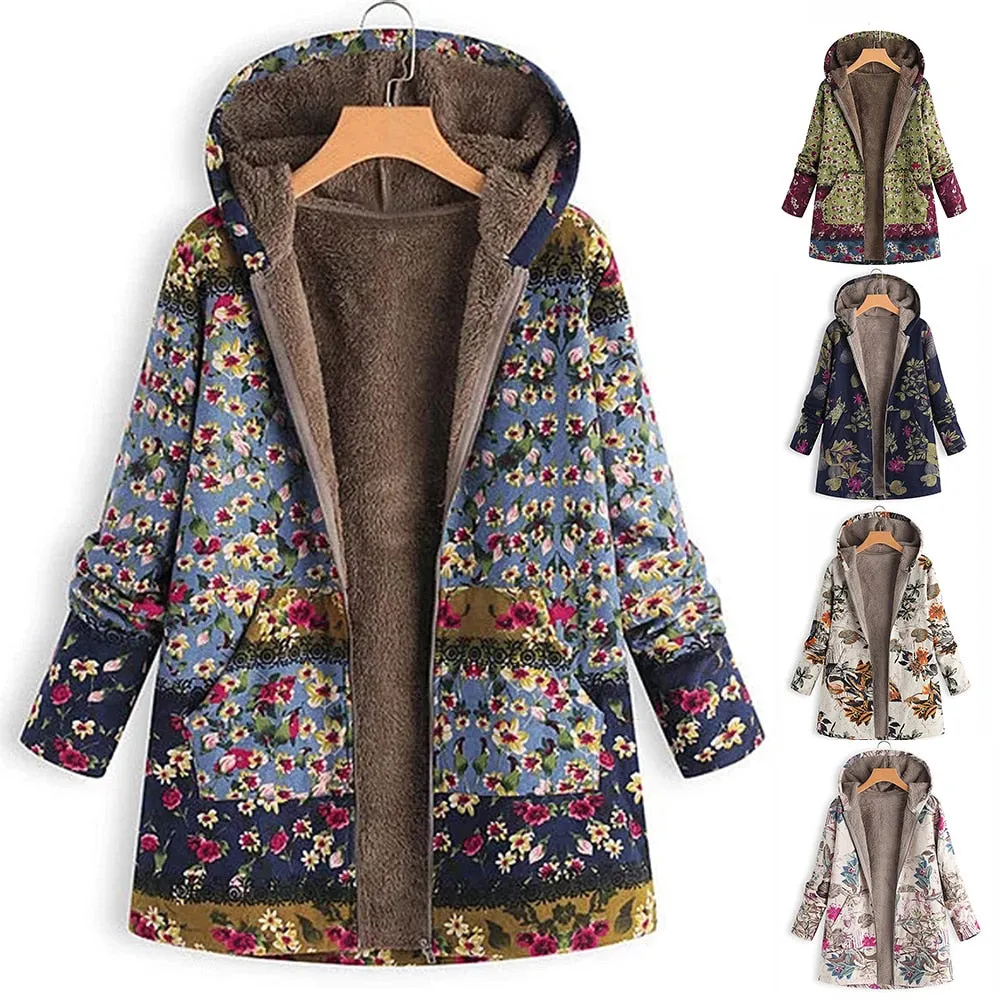 Vintage Floral Chic Hooded Jacket