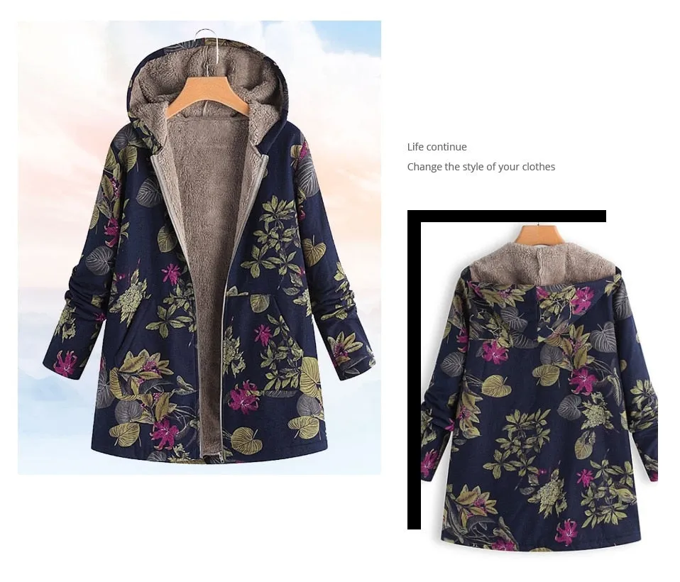 Vintage Floral Chic Hooded Jacket