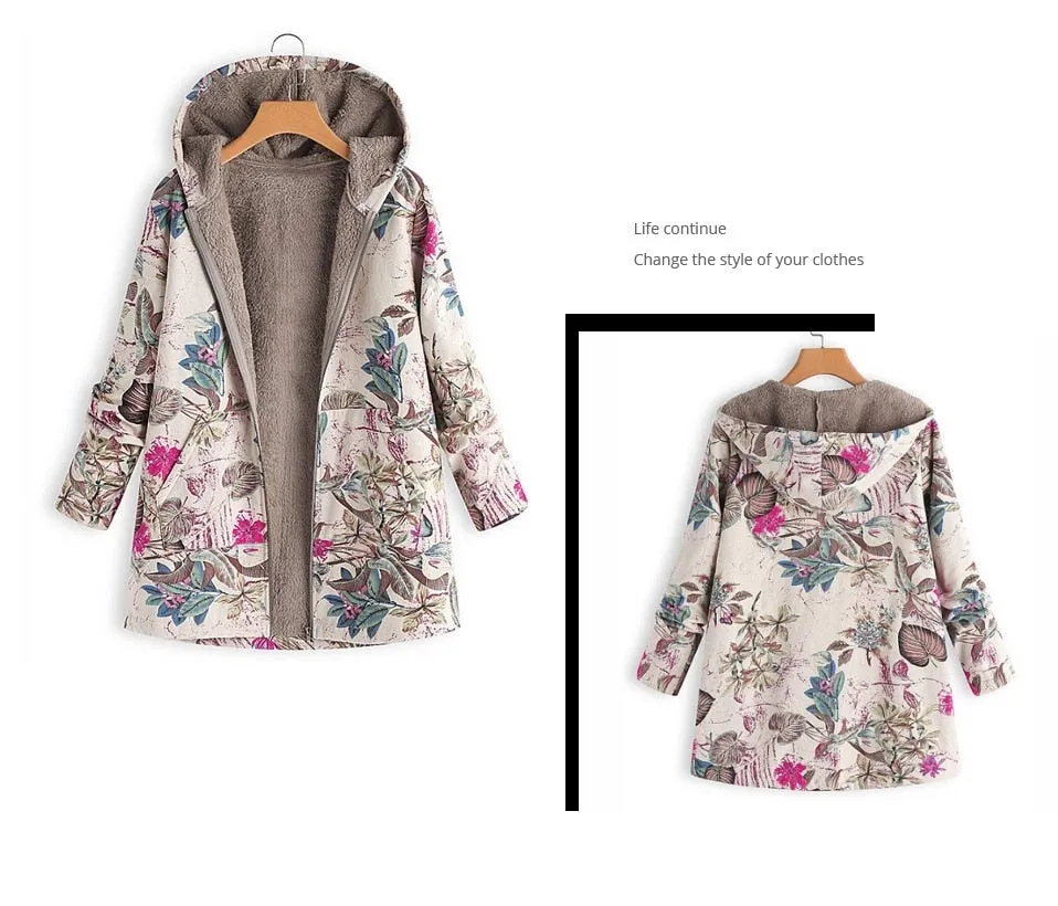 Vintage Floral Chic Hooded Jacket