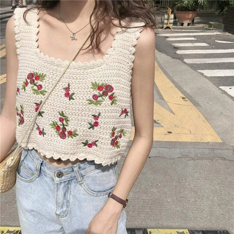 Vintage Flower Embroidered Kintted Vest