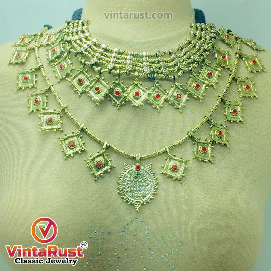 Vintage Golden Two Coins Necklaces Jewelry Set