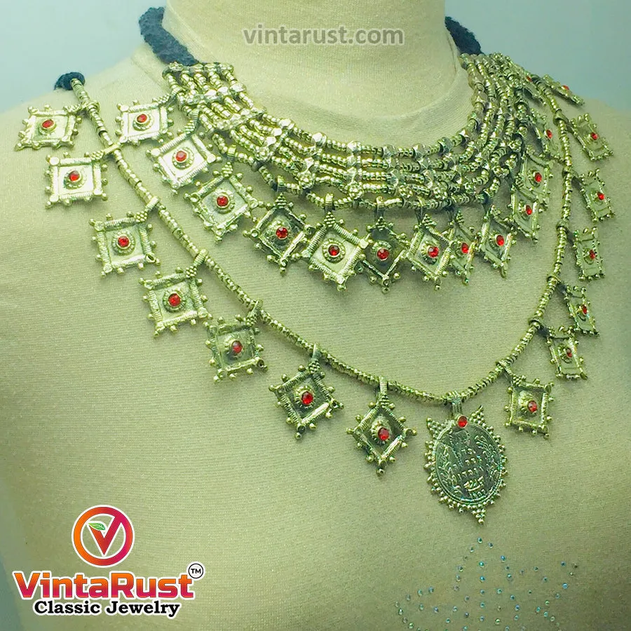 Vintage Golden Two Coins Necklaces Jewelry Set