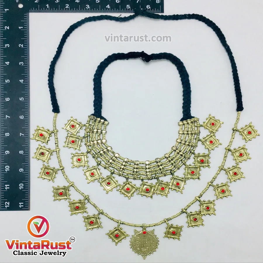 Vintage Golden Two Coins Necklaces Jewelry Set