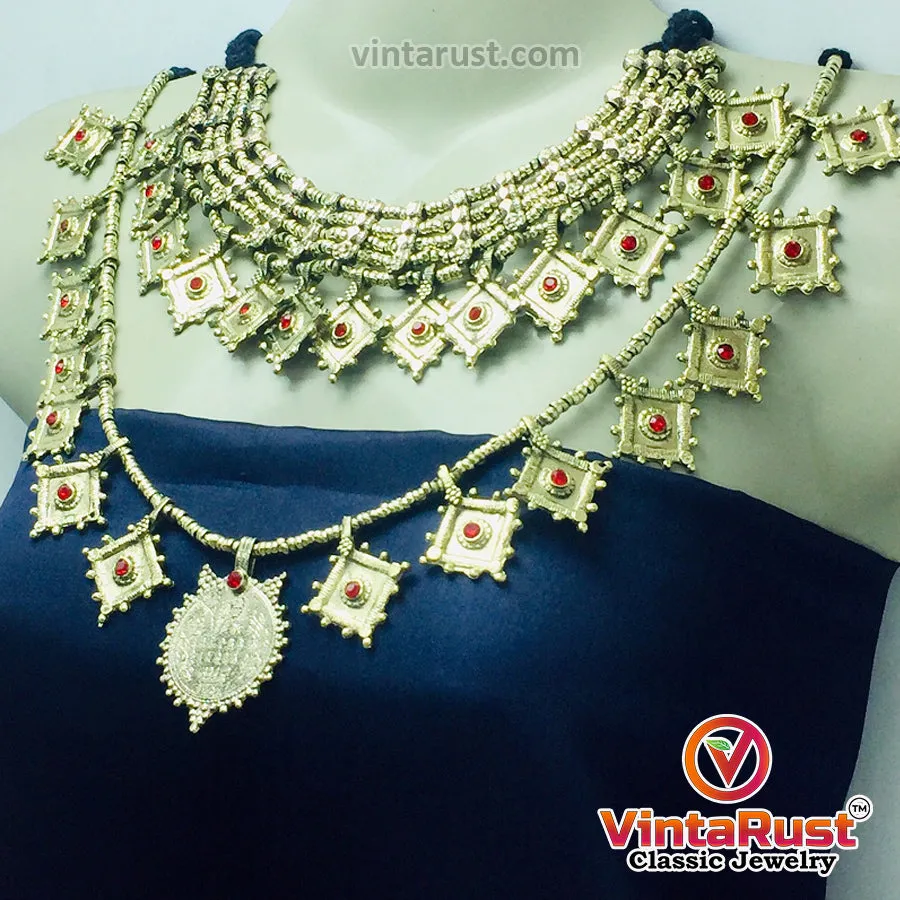 Vintage Golden Two Coins Necklaces Jewelry Set