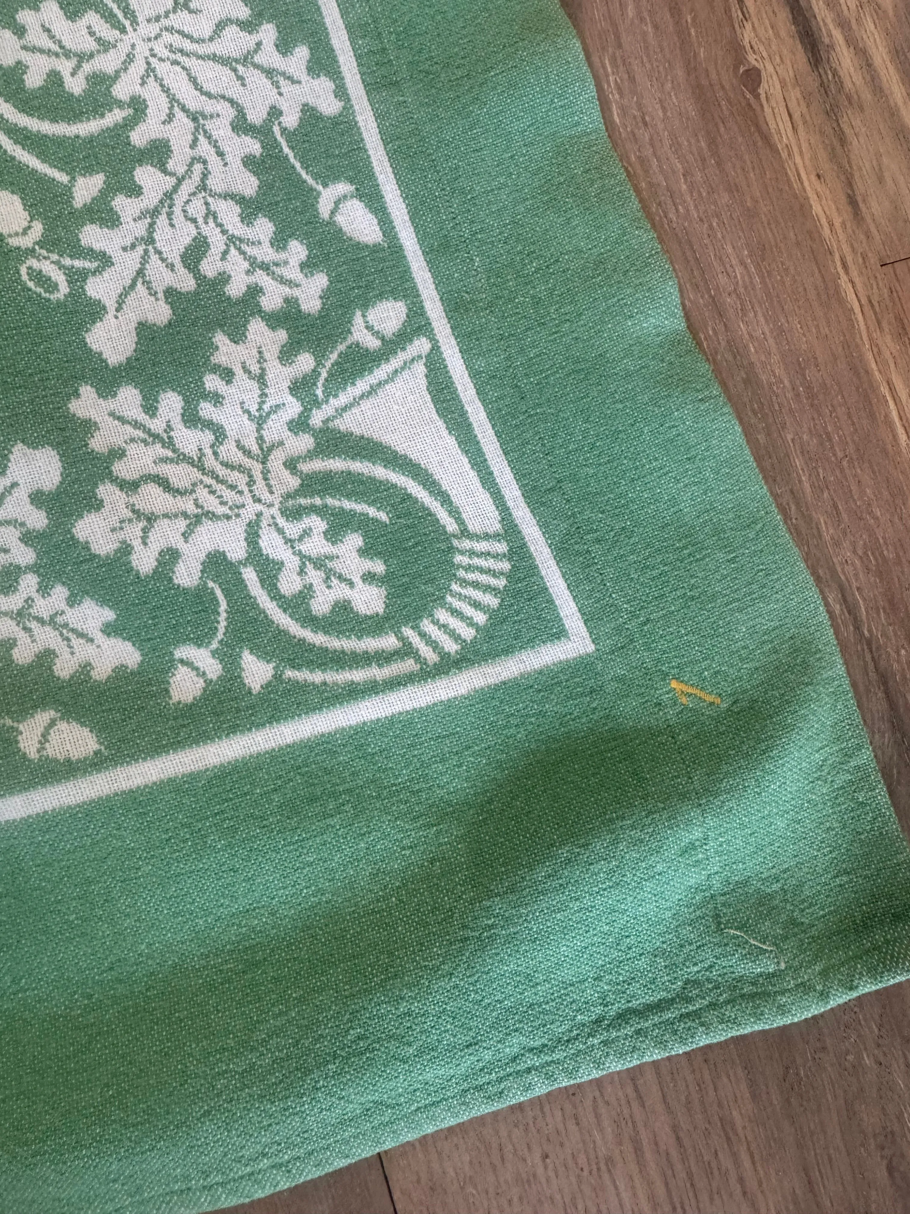 Vintage Green & White Tablecloth 72”x 42”