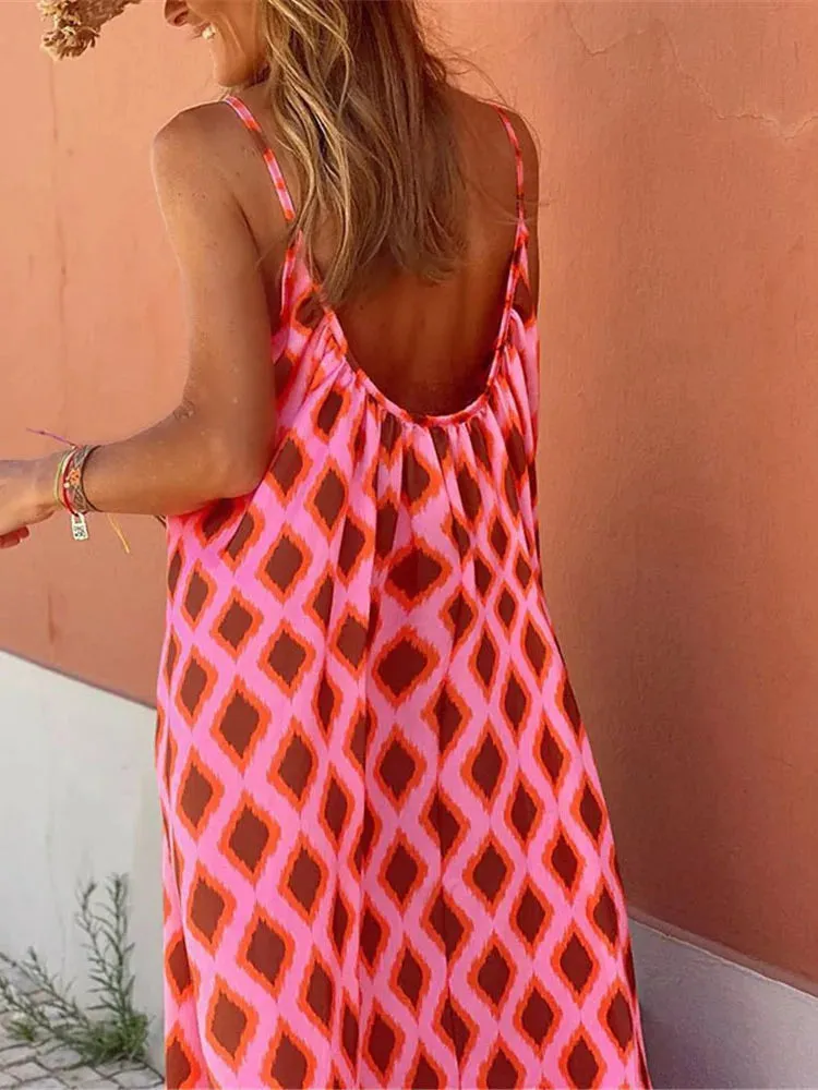 Vintage Long Dress Women Summer Sleeveless Sexy Off Shoulder Sling Dress Ladies  Backless Summer Maxi Dress Boho Robe Femme