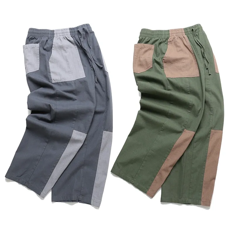Vintage Look Patchwork Wide Leg Men Pants