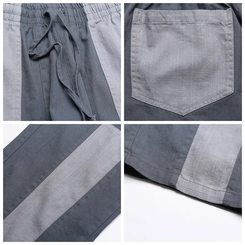 Vintage Look Patchwork Wide Leg Men Pants