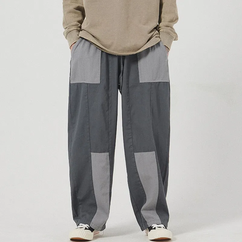 Vintage Look Patchwork Wide Leg Men Pants