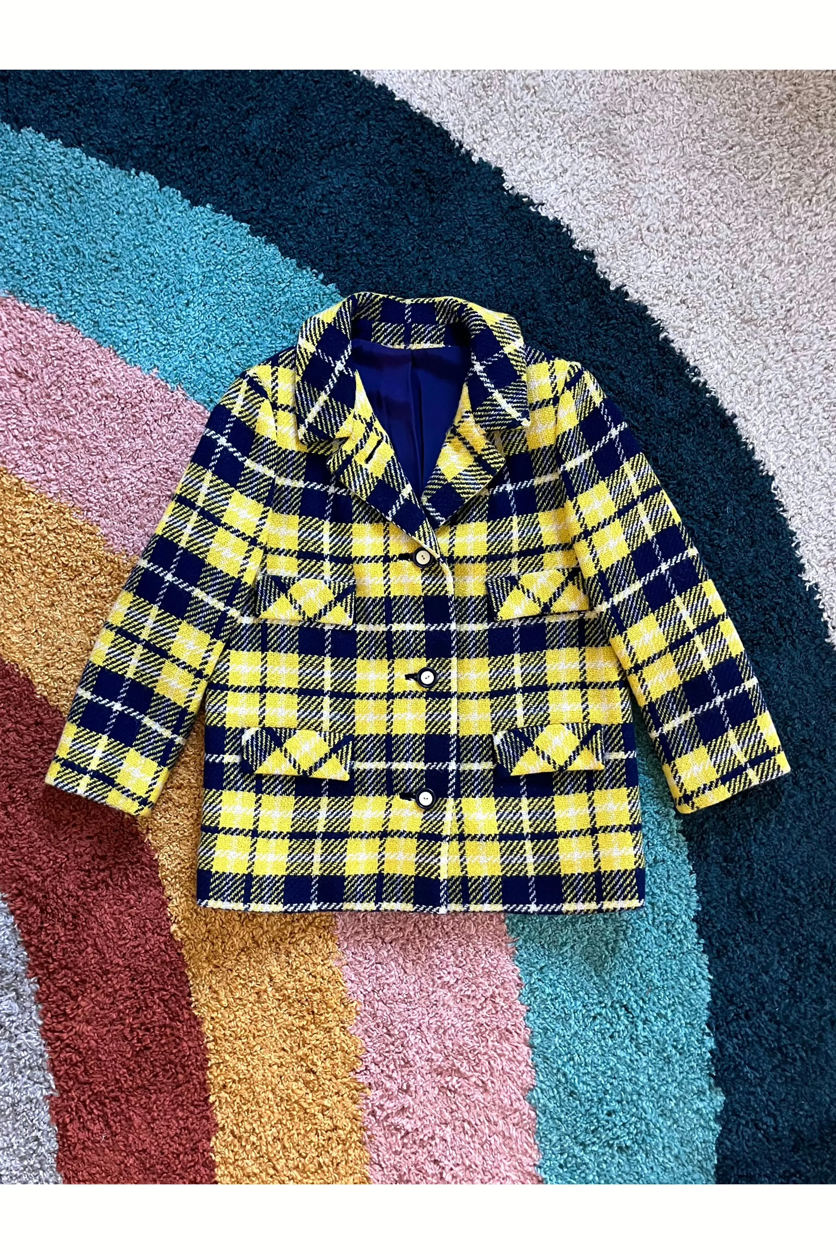 Vintage Mod 60s Bright Plaid Coat