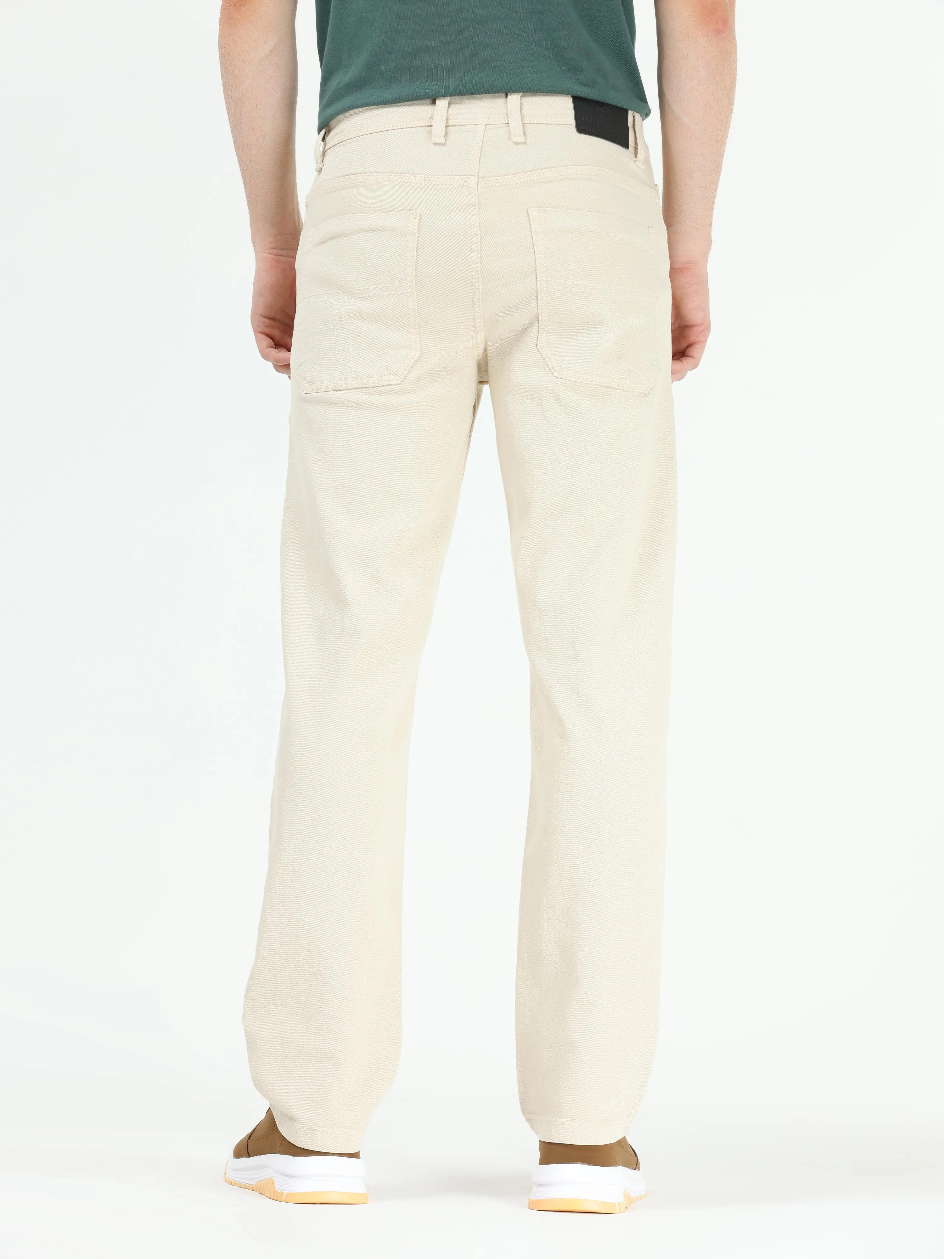Vintage Relaxed Fit Beige Cotton Denim