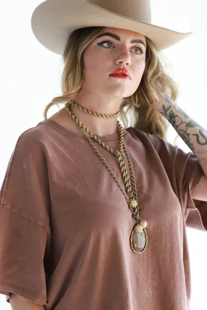 Vintage Stone Medallion Long Necklace