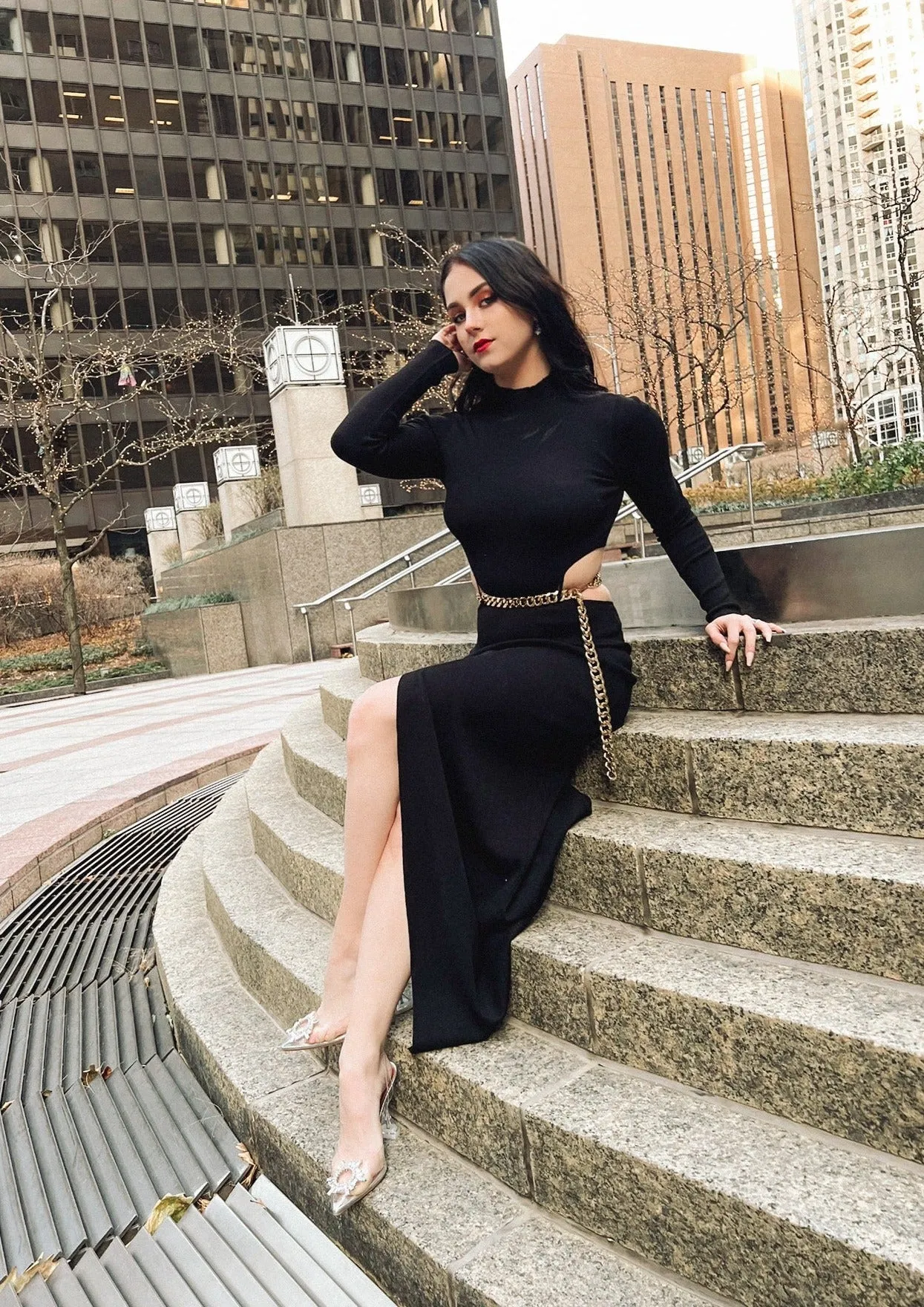 Vittoria Black Knit Cut Out Dress