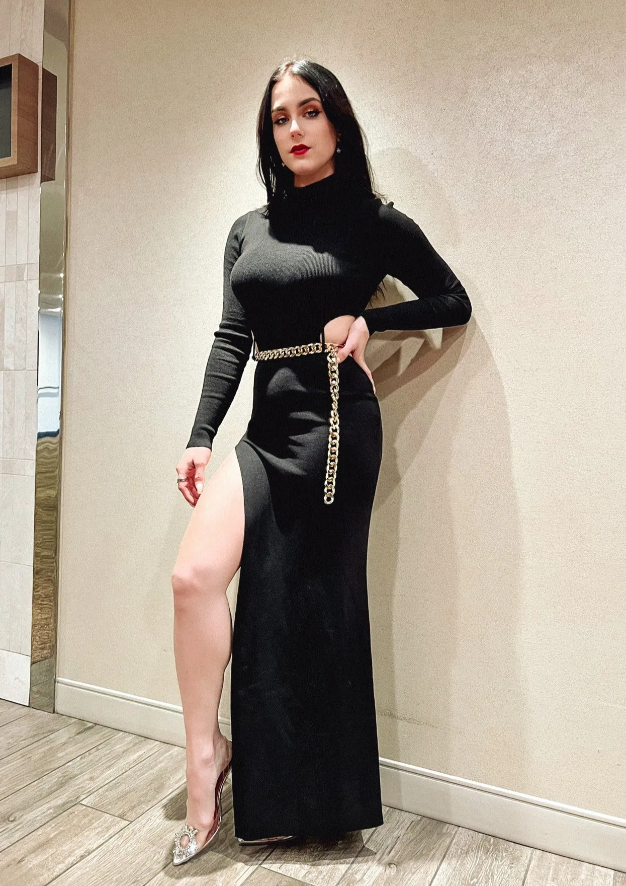 Vittoria Black Knit Cut Out Dress