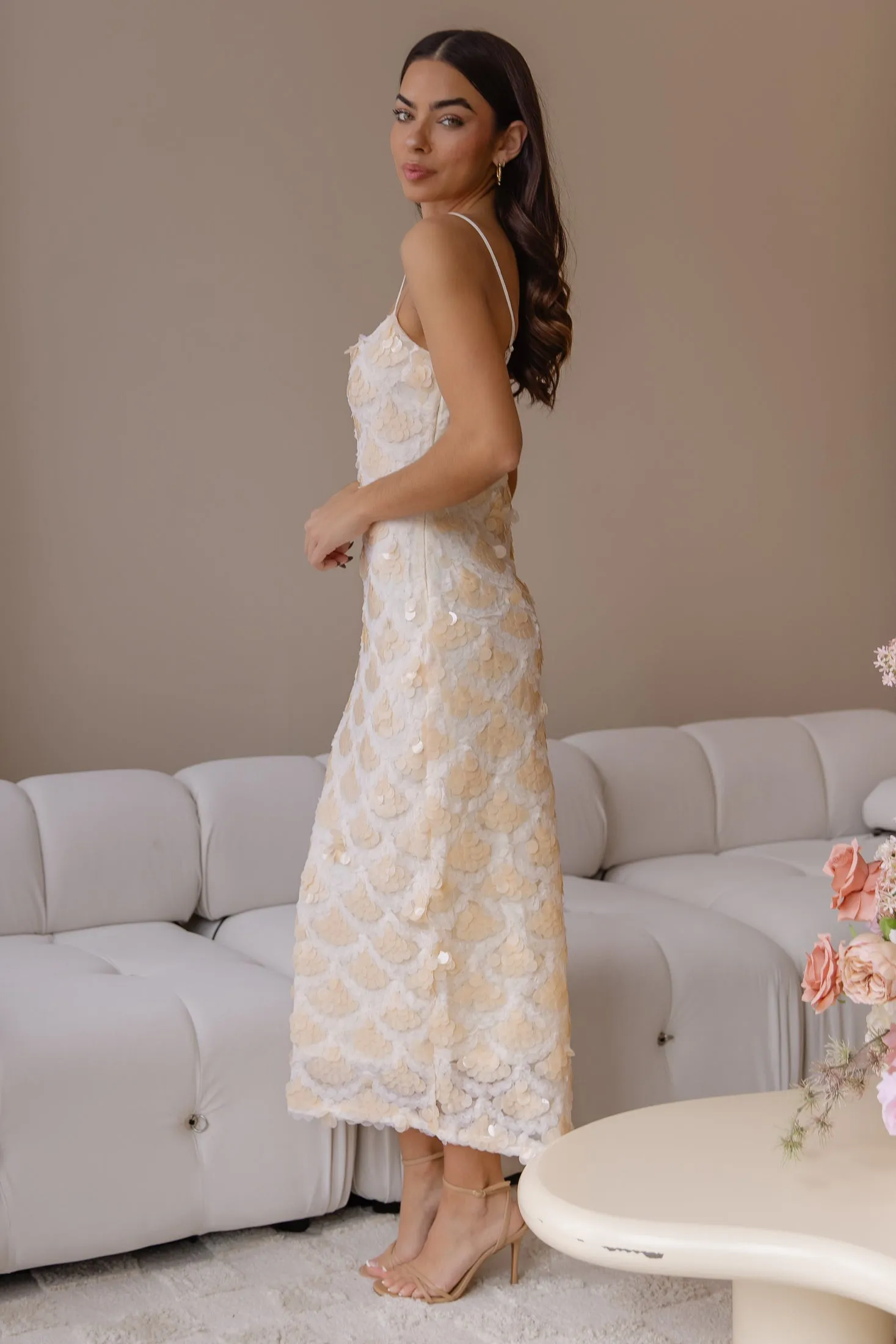 Vivi Cream Sequin Midi Dress