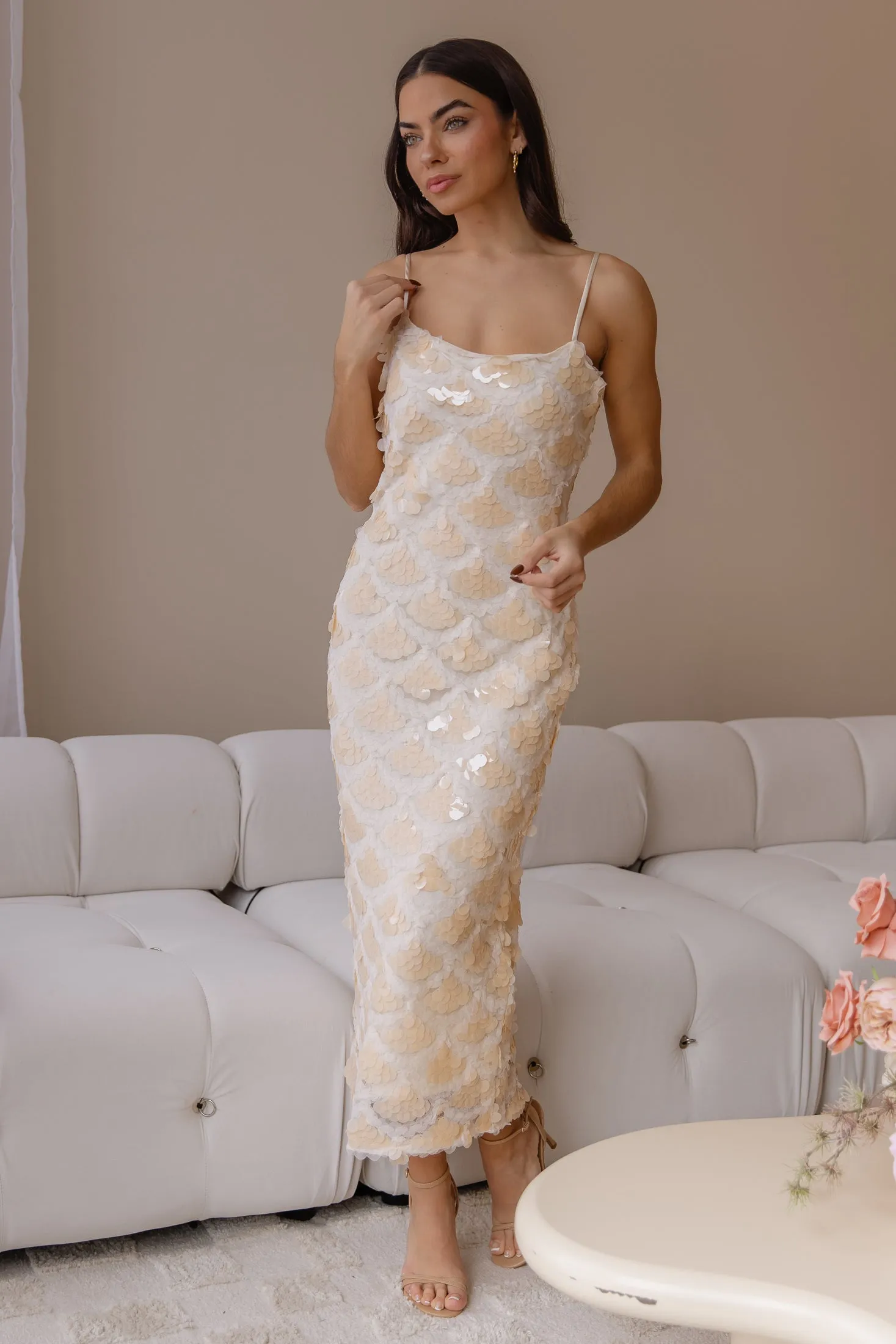 Vivi Cream Sequin Midi Dress