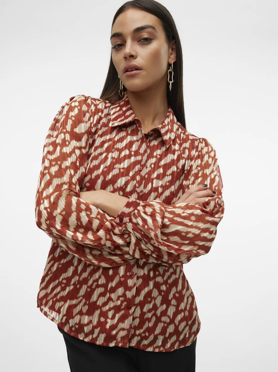 Vmrie L/s Shirt Wvn Btq Ga - Rood Dessin