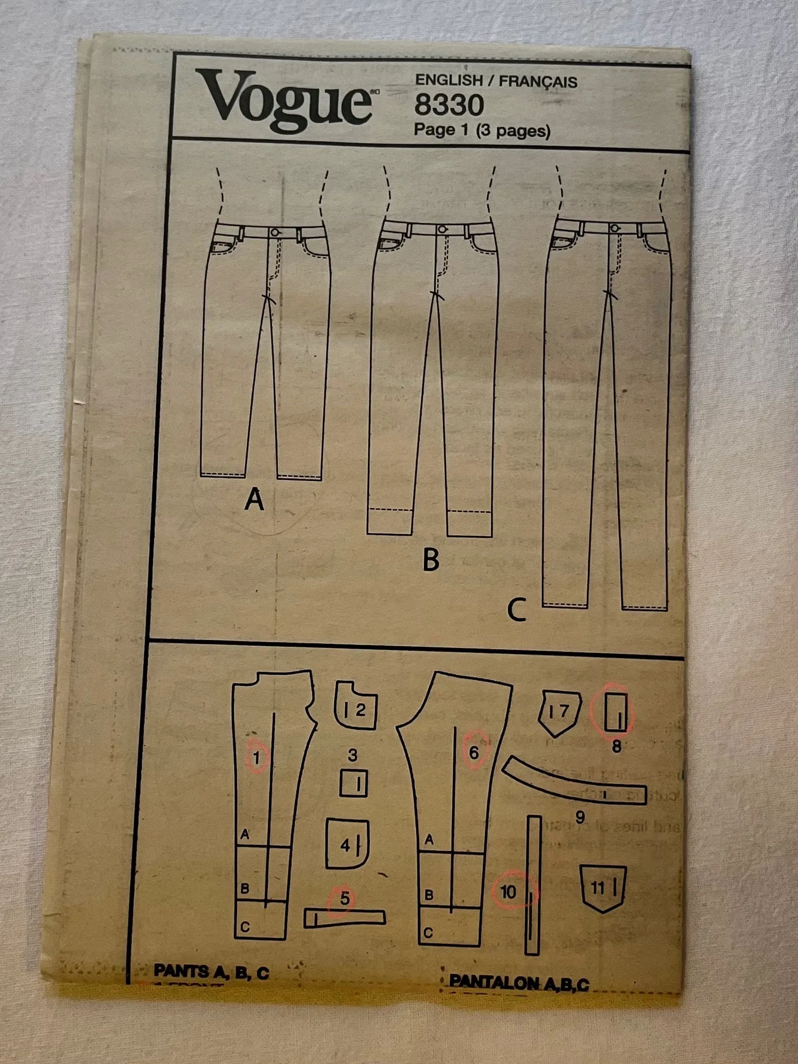 Vogue V8330 PARTIALLY CUT Adult Pants Sizes 14-20