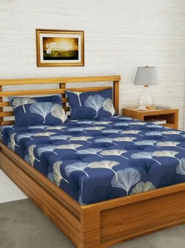VORDVIGO Combo Pack of 2 Super Soft Elastic Fitted Glace Cotton Double Bedsheets with 4 Pillow Covers_Size-72 x 78   8 Inches, Multicolor (Model no.-80)