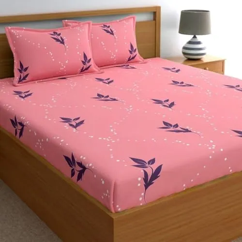 VORDVIGO Combo Pack of 2 Super Soft Elastic Fitted Glace Cotton Double Bedsheets with 4 Pillow Covers_Size-72 x 78   8 Inches, Multicolor (Model no.-80)