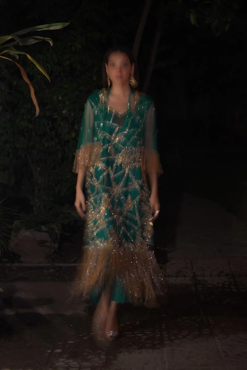 Wabi Sabi by Zehra - SCARLET - EMRALD GREEN - NET - 3 Piece