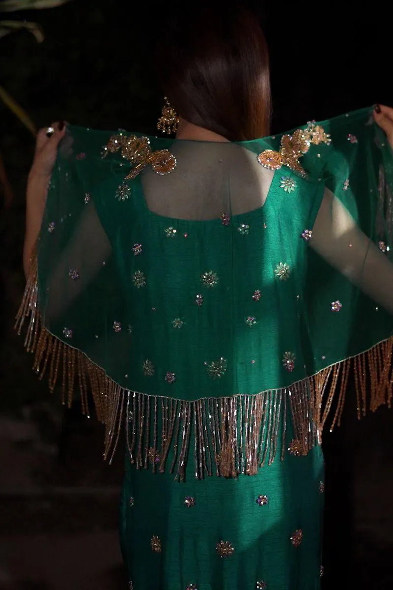 Wabi Sabi by Zehra - SCARLET - EMRALD GREEN - NET - 3 Piece