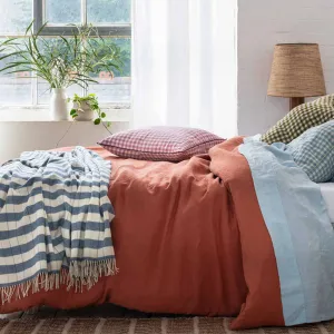 Warm Blue Checked Stripe Wool Blanket