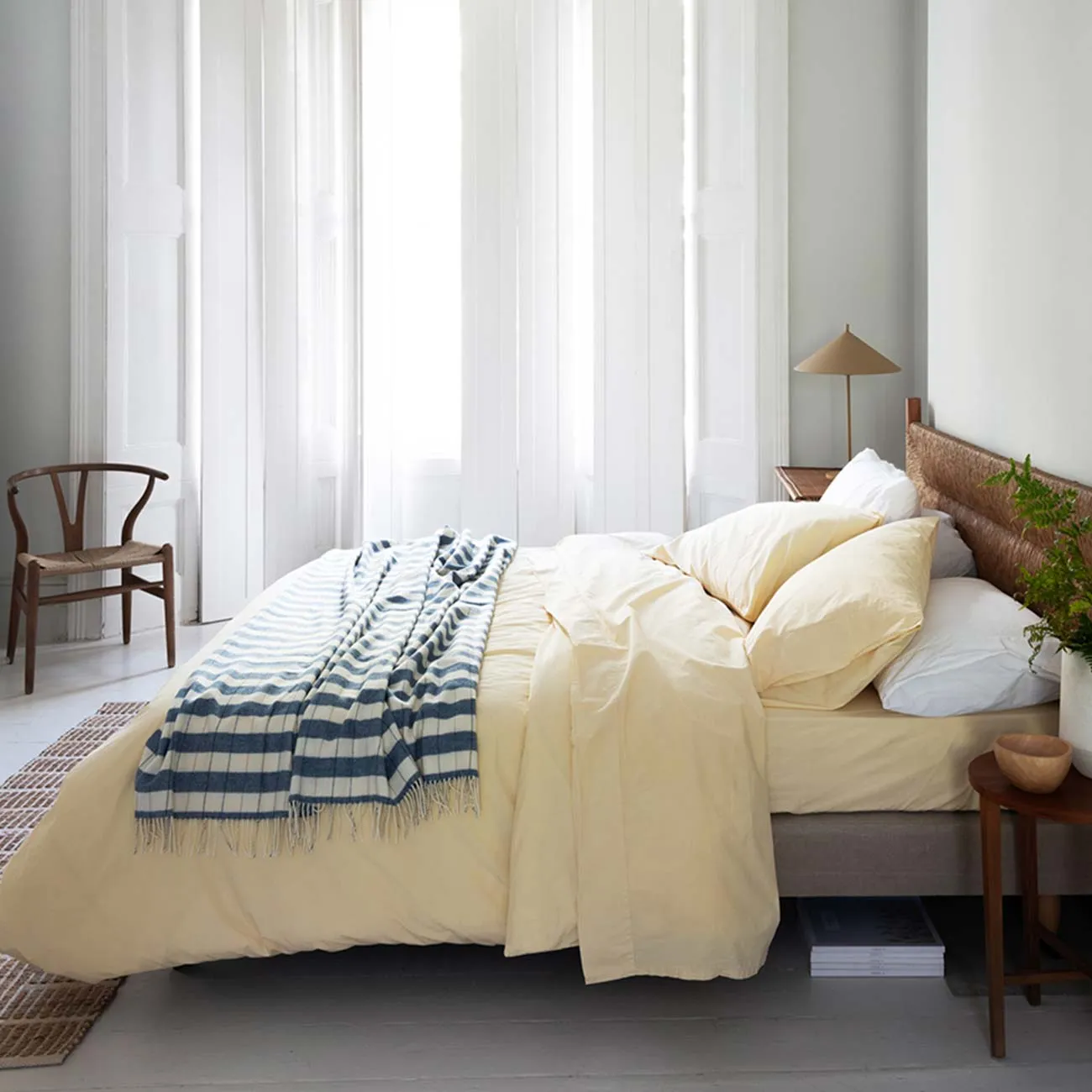 Warm Blue Checked Stripe Wool Blanket