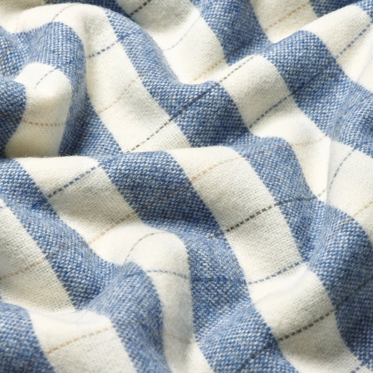 Warm Blue Checked Stripe Wool Blanket