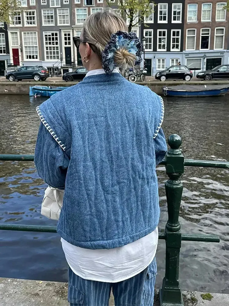 Warm Blue Fashion Chic Long New Casual High Coat