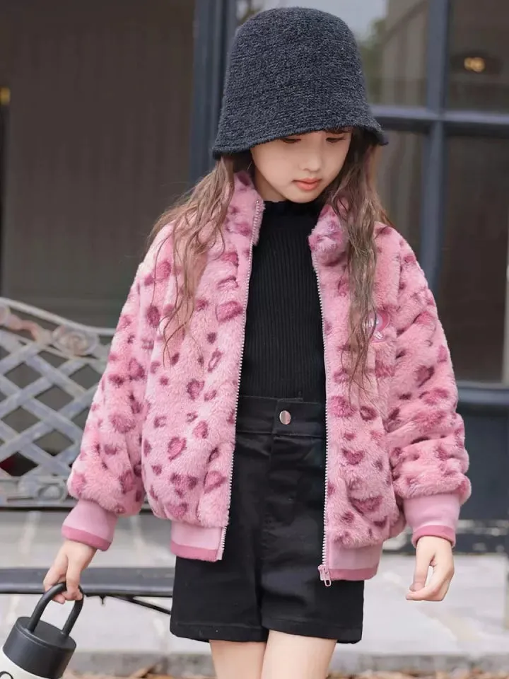 Warm Pink Leopard Hooded Fleece Coat