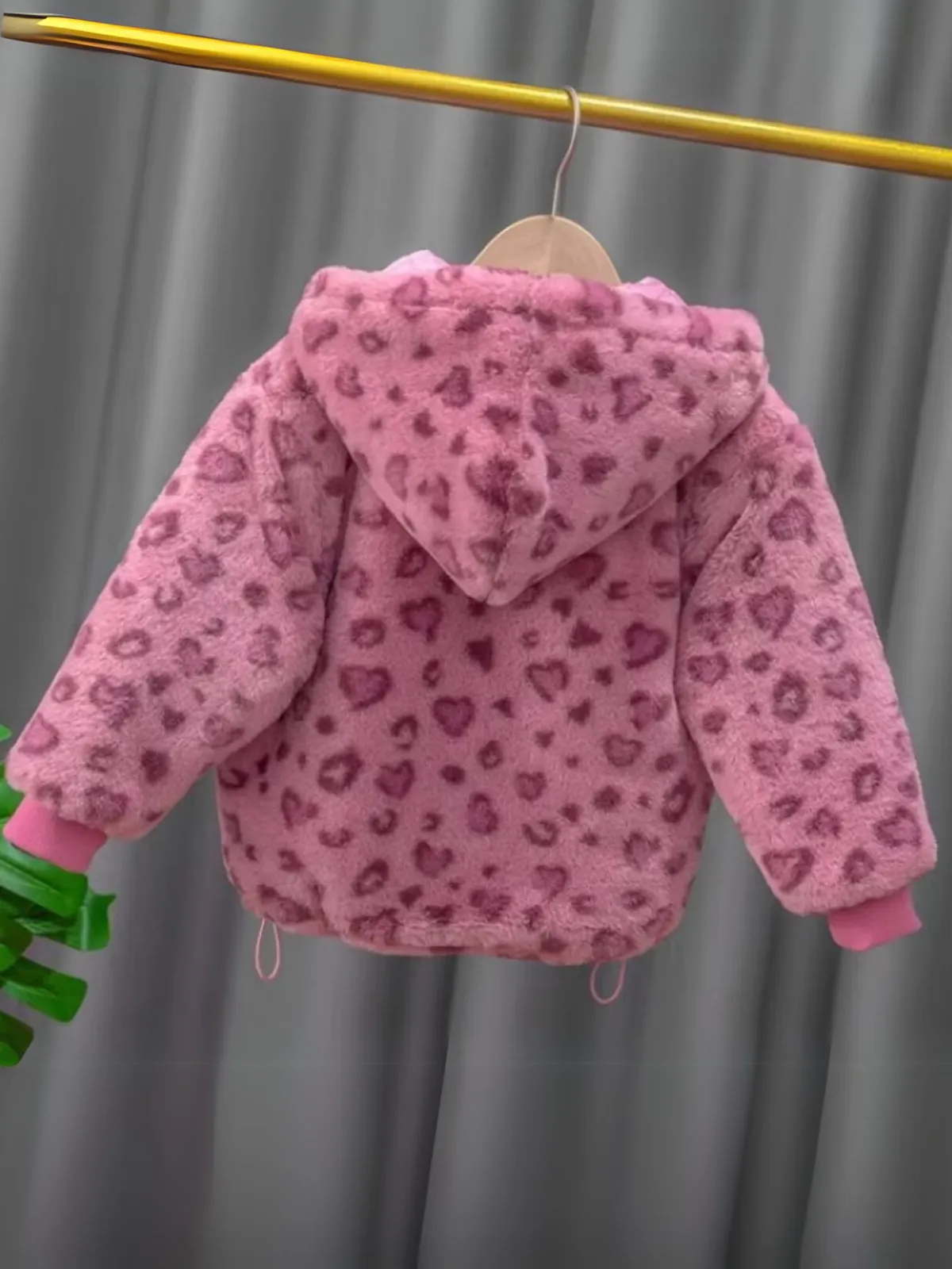 Warm Pink Leopard Hooded Fleece Coat