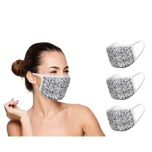 Washable Reusable Face Cover (3 Pack) - Double Layer For Dust Particle & Droplet Protection - Unisex, White Flower Pattern