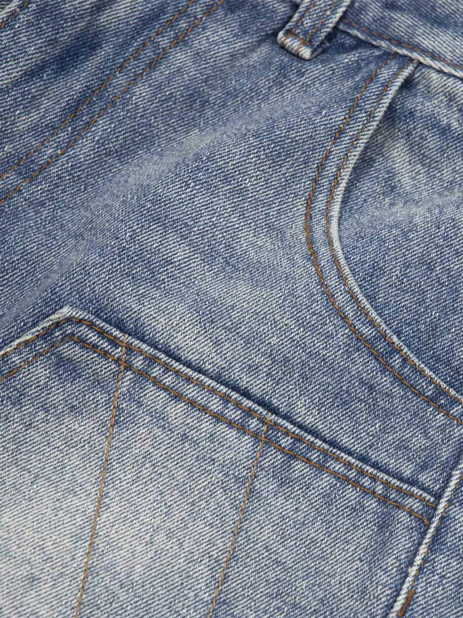 Washed Distressed Topstitch Denim Jorts
