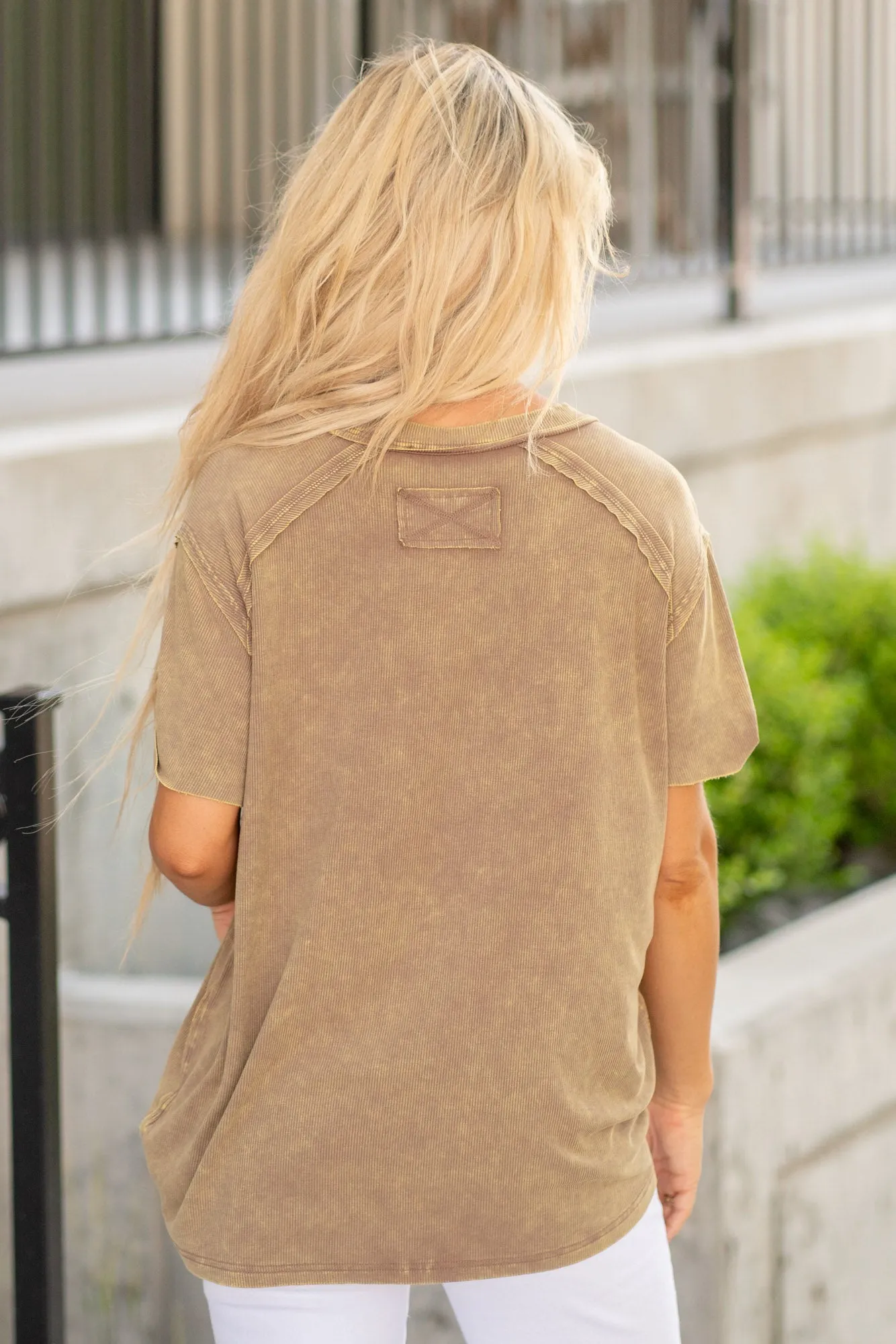 Washed Ribbed Short Sleeve Top