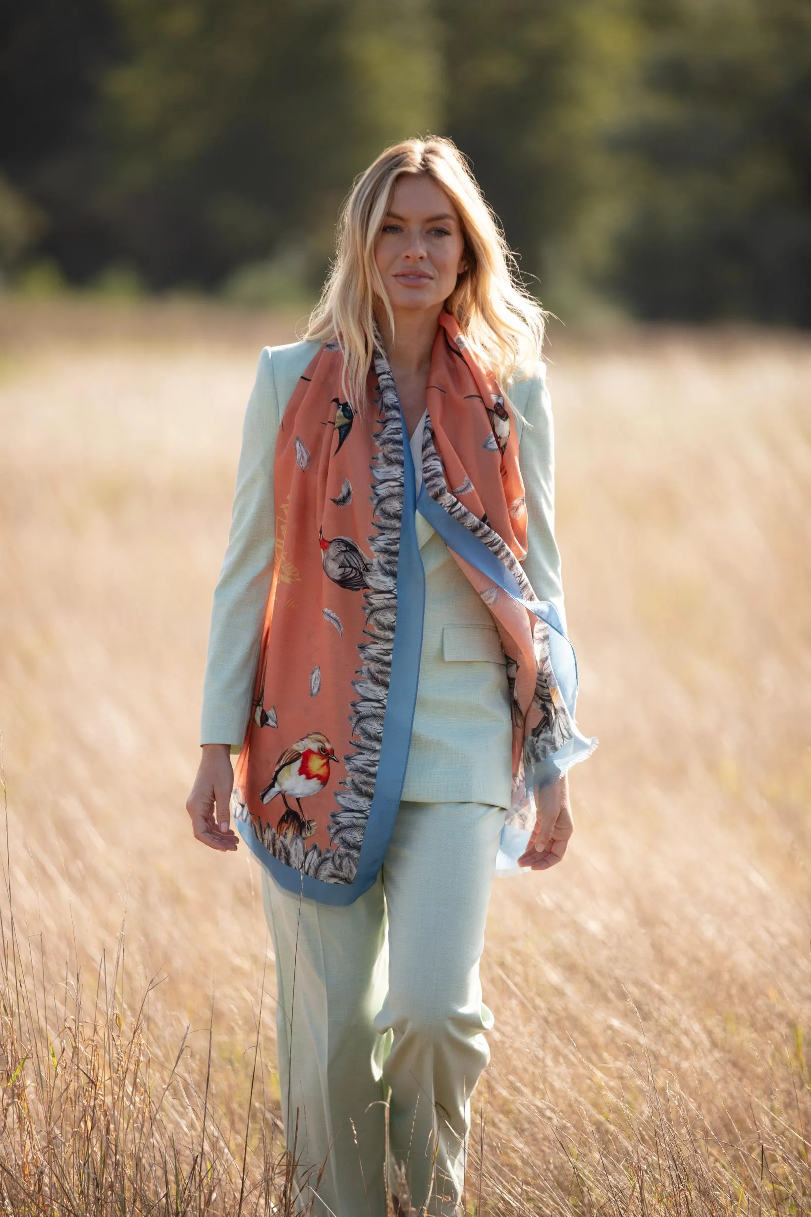 Watching Over Me Sienna Orange Wool Silk Wrap Scarf