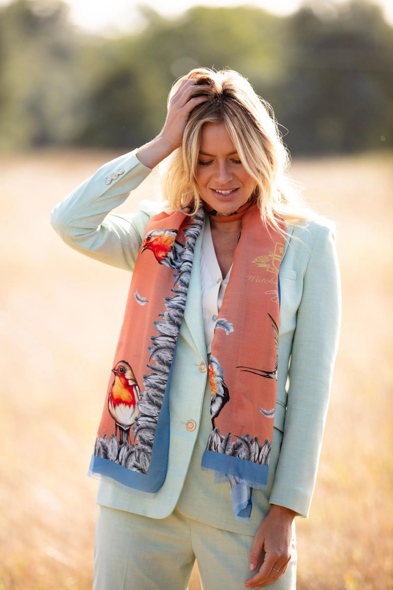 Watching Over Me Sienna Orange Wool Silk Wrap Scarf