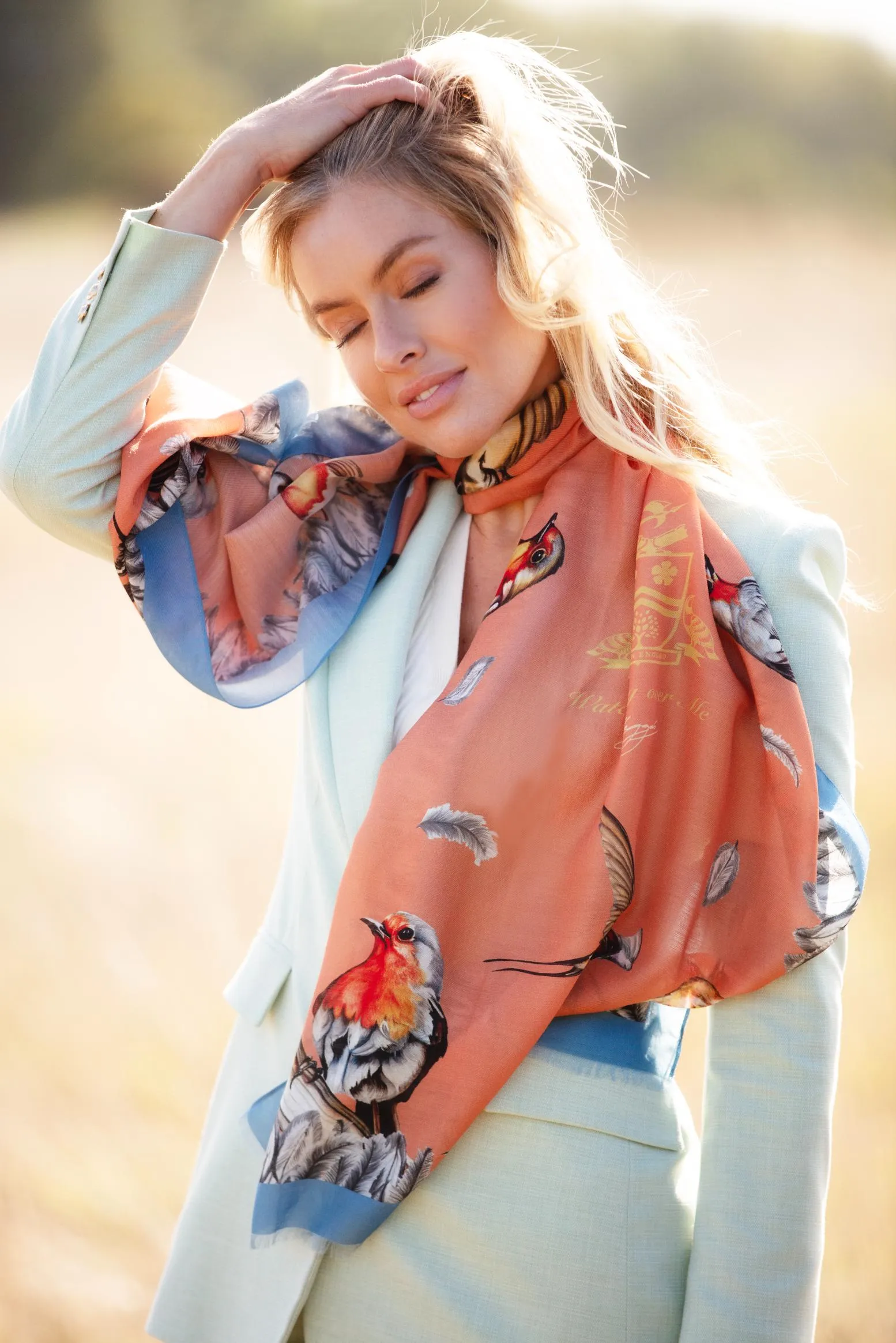 Watching Over Me Sienna Orange Wool Silk Wrap Scarf
