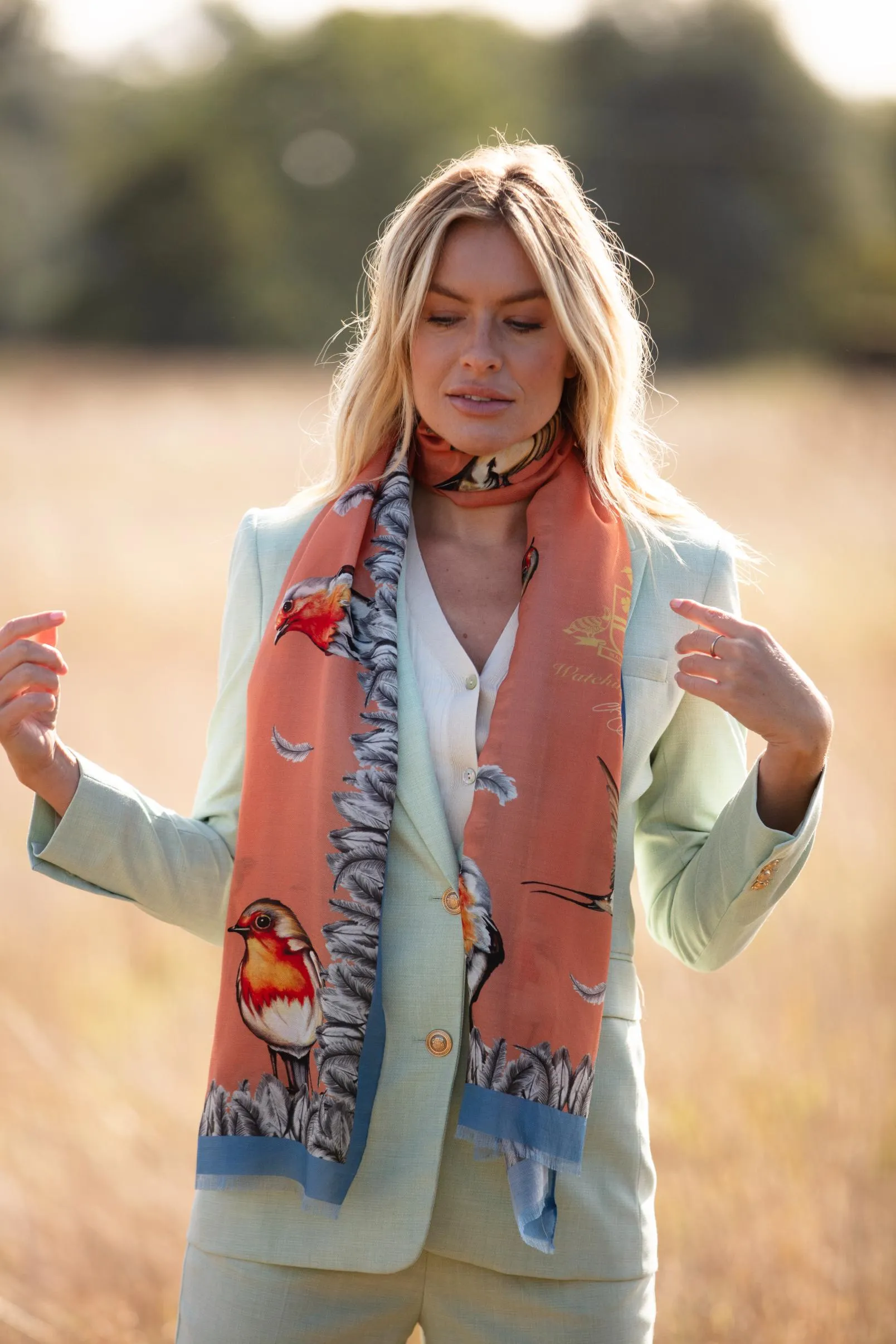 Watching Over Me Sienna Orange Wool Silk Wrap Scarf