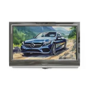 Watercolor Art Print of a Mercedes on Mountain Road Business Card Holder