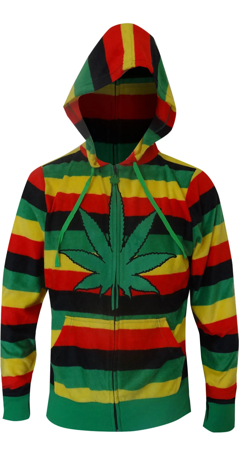 Weedman Ganja Rasta Stripe Zip Front Hoodie Sweatshirt