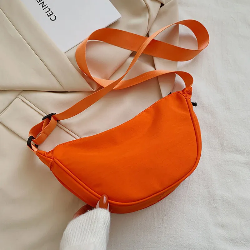 Wenkouban  nylon messenger bag women's new trendy dumpling bag lightweight small shoulder bag armpit bag simple shoulder canvas bag