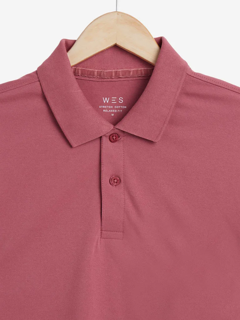 WES Casuals Mauve Cotton Blend Relaxed-Fit Polo T-Shirt