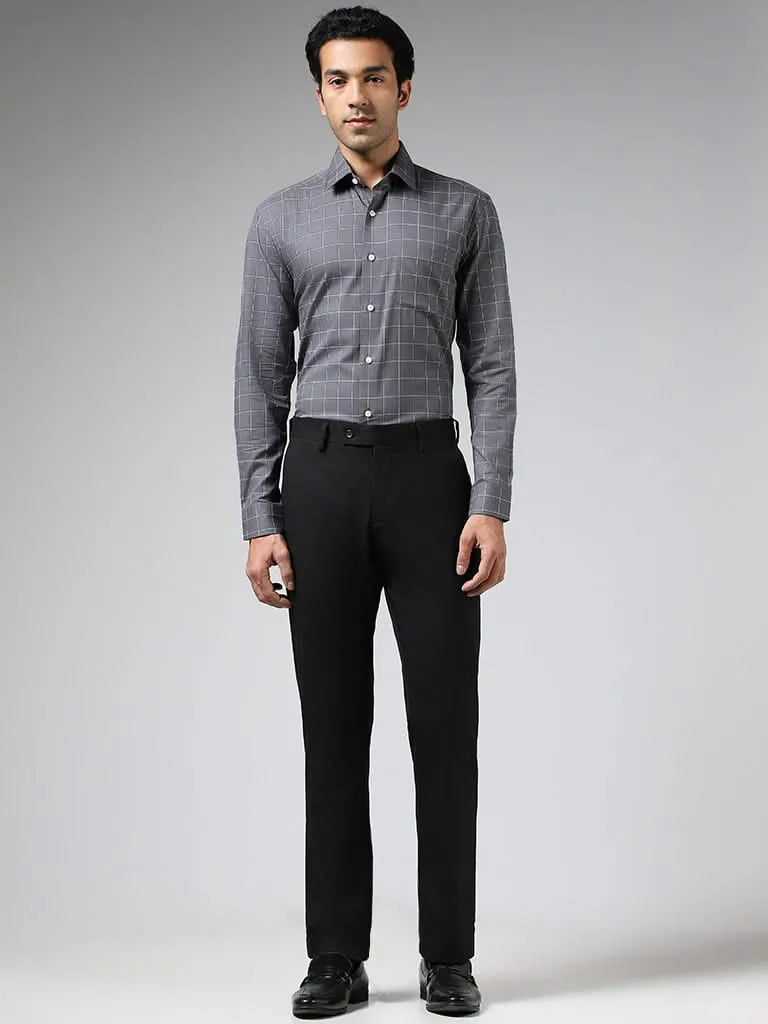 WES Formals Dark Grey Checked Cotton Slim Fit Shirt