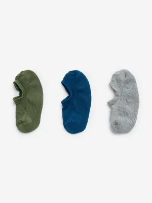 WES Lounge Olive No-Show Socks - Pack of 3