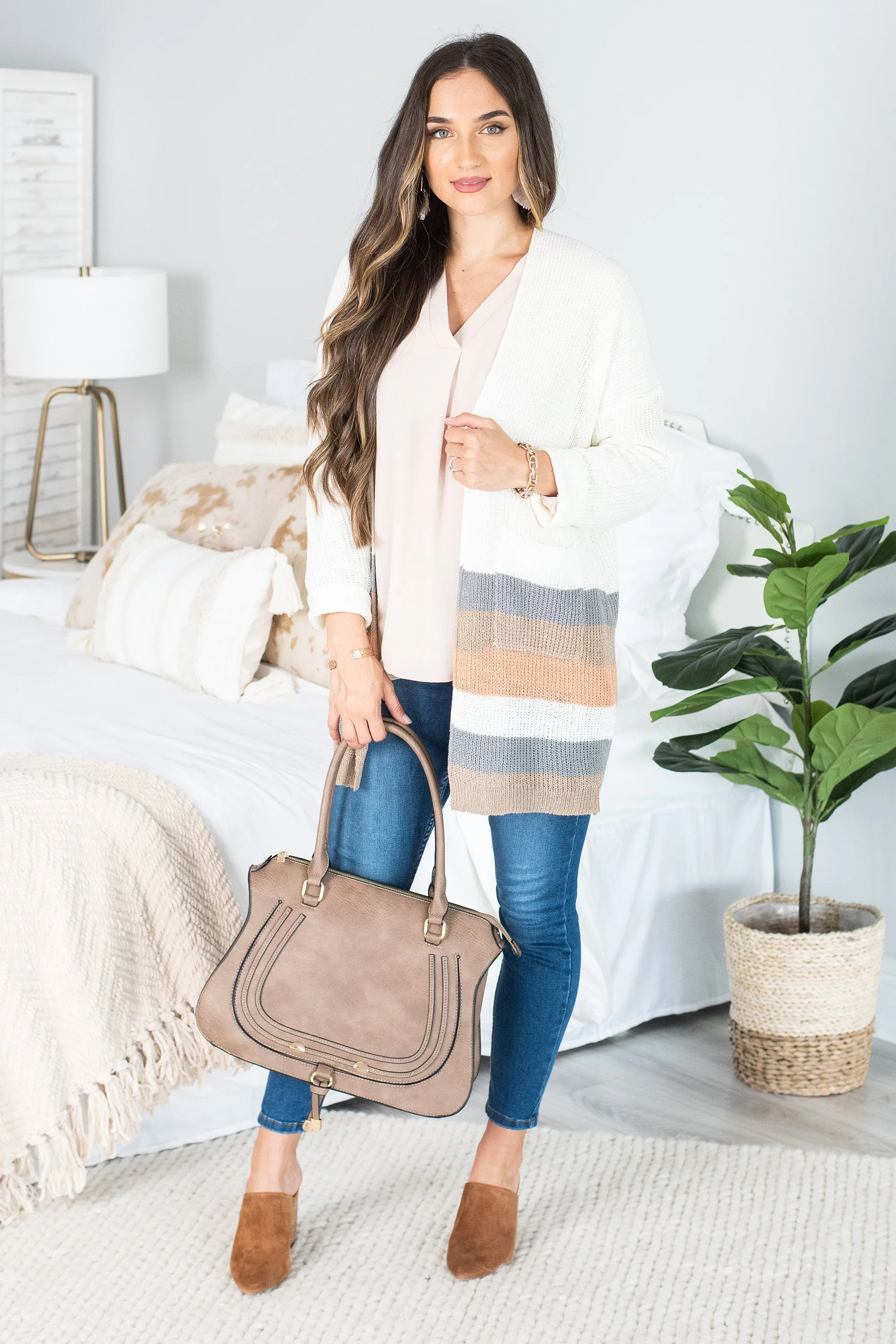 What They Say Ivory Multicolored Striped Cardigan