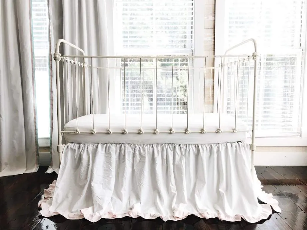 White and Baby Pink Ruffled Crib Skirt