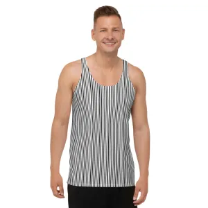White Black Unisex Tank Top, Vertically Striped Modern Minimalist Tanks For Men & Women-Made in USA/EU