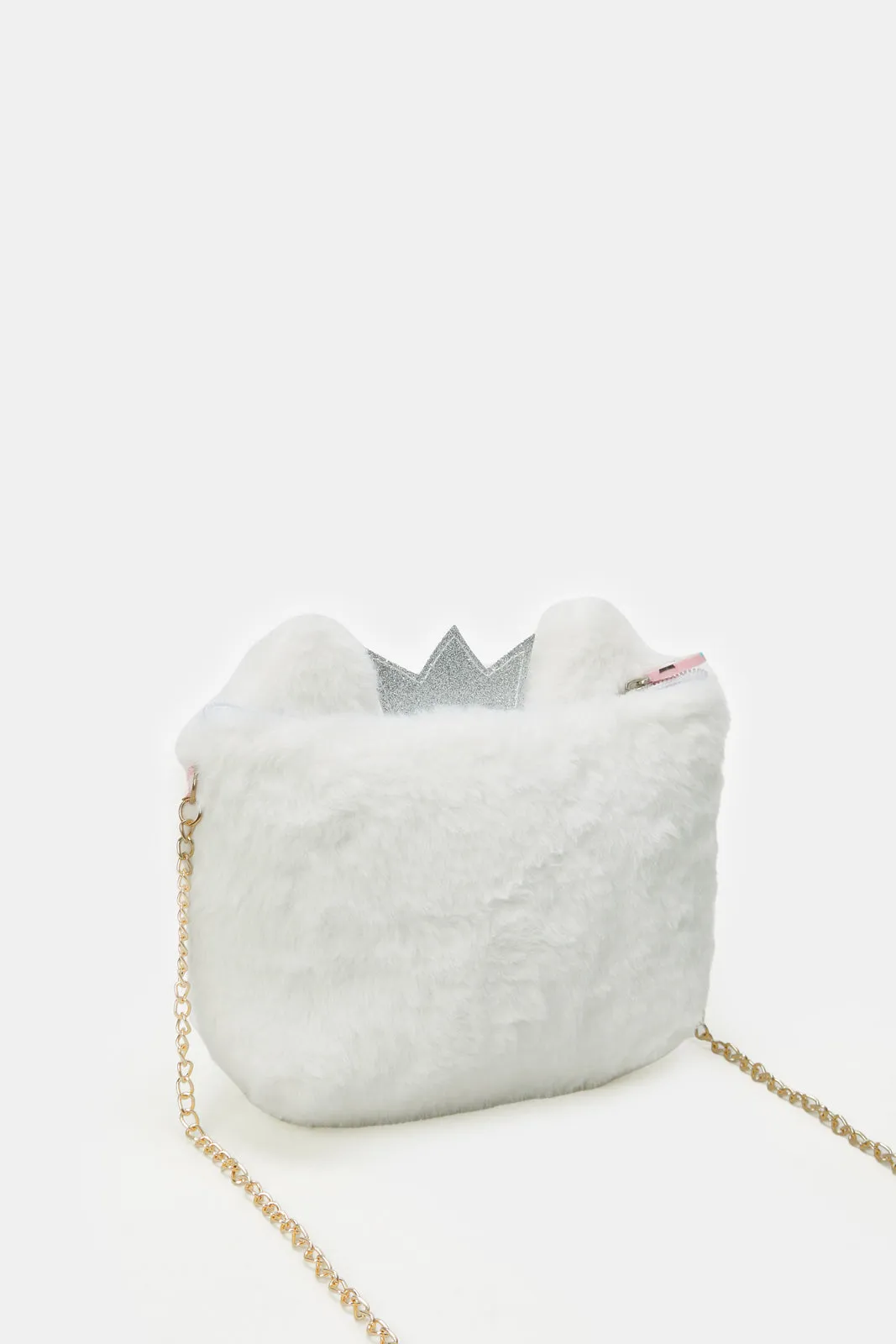 White Character Faux Fur Cross Body Bag
